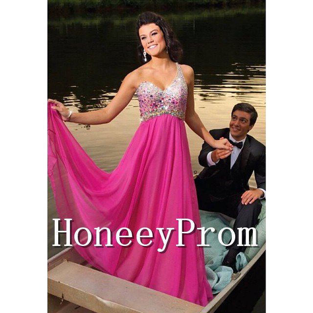 One Shoulder Hot Pink Prom Dresses, Dresses for Prom
