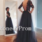 Long Sleeve Black Tulle Prom Dresses, Dresses for Prom