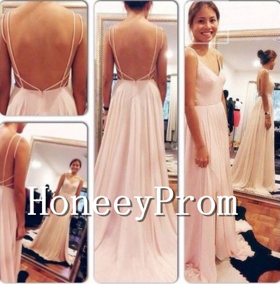 Spaghetti Straps Open Back Prom Dresses, Dresses for Prom