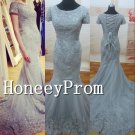 Short Sleeve Mermaid Grey Prom Dresses, Dresses for Prom