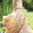 Two Piece Flower Applique Prom Dresses, Dresses for Prom