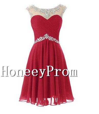 A-Line Short Beaded Chiffon Prom Dresses, Dresses for Prom