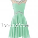 A-Line Short Beaded Chiffon Prom Dresses, Dresses for Prom
