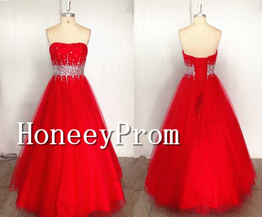 A-Line Red Simple Long Prom Dresses, Dresses for Prom