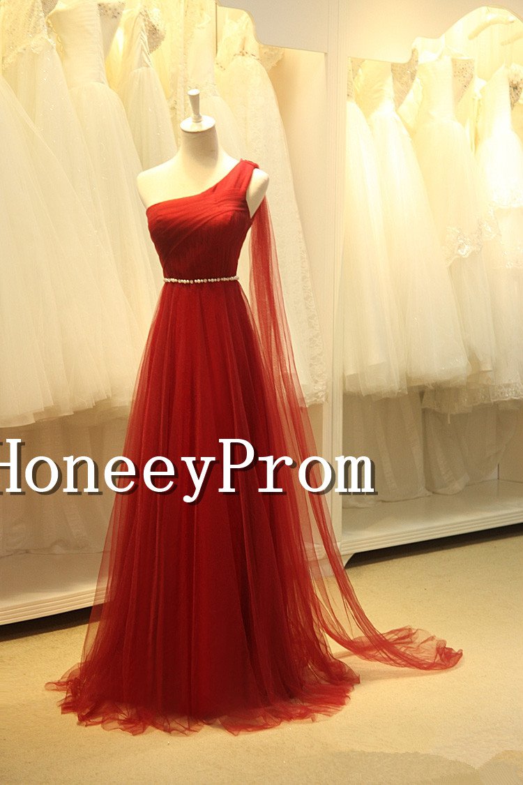 One Shoulder Red Chiffon Prom Dresses, Dresses for Prom