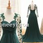 Long Sleeve Green Lace Prom Dresses, Dresses for Prom