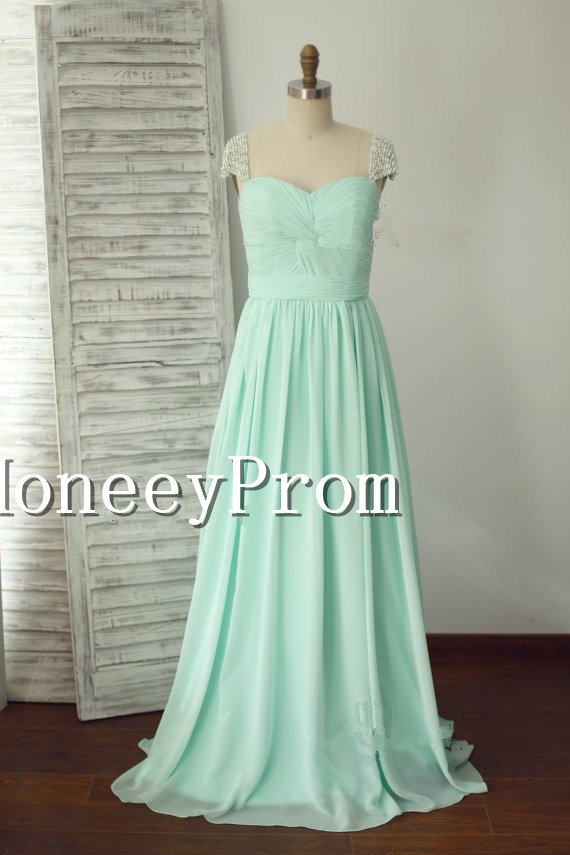 A-Line Mint Green Chiffon Prom Dresses, Dresses for Prom