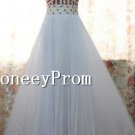 White Long Beaded A-Line Prom Dresses, Dresses for Prom