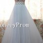 White Long Beaded A-Line Prom Dresses, Dresses for Prom