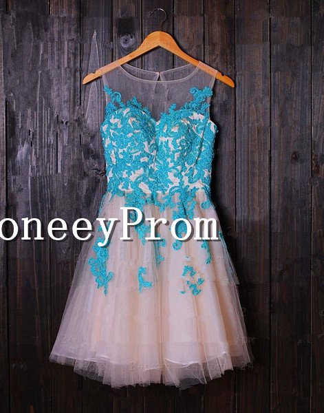 Short Mini Sleeveless Applique Prom Dresses, Dresses for Prom