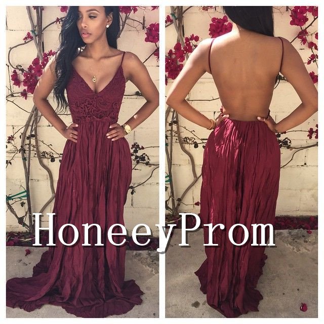 Spaghetti Straps Open Back Prom Dresses, Dresses for Prom