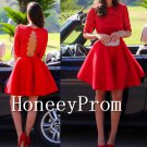 Long Sleeve Short Red Prom Dresses, Dresses for Prom