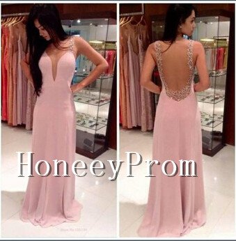 Sleeveless Pink Sheath Backless Prom Dresses, Dresses for Prom