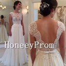 Lace Chiffon White A-Line Prom Dresses, Dresses for Prom