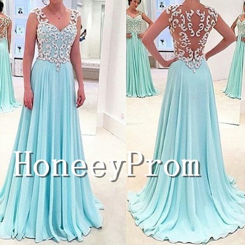 See Though Back A-Line Prom Dresses, Dresses for Prom
