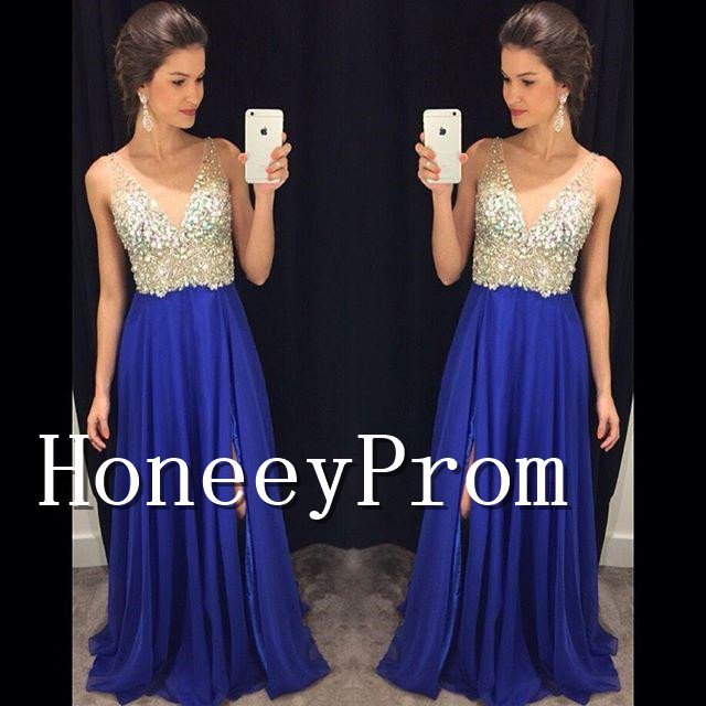 V-Neck Roya Blue Prom Dresses, Dresses for Prom