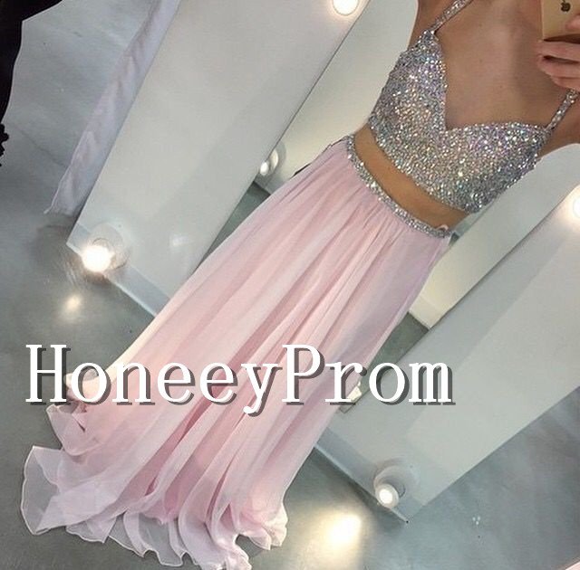 Spaghetti Straps Two Piece Prom Dresses, Dresses for Prom