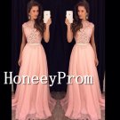High Neck Pink Applique Prom Dresses, Dresses for Prom