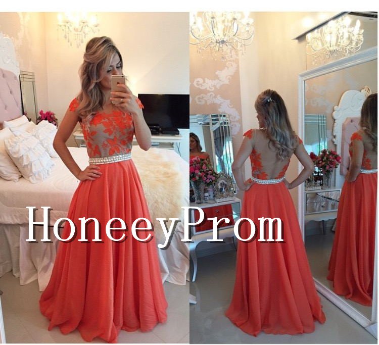 A-Line Chiffon Applique Long Prom Dresses, Dresses for Prom