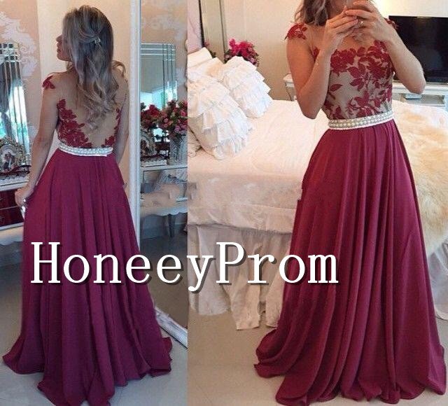 A-Line Chiffon Applique Long Prom Dresses, Dresses for Prom