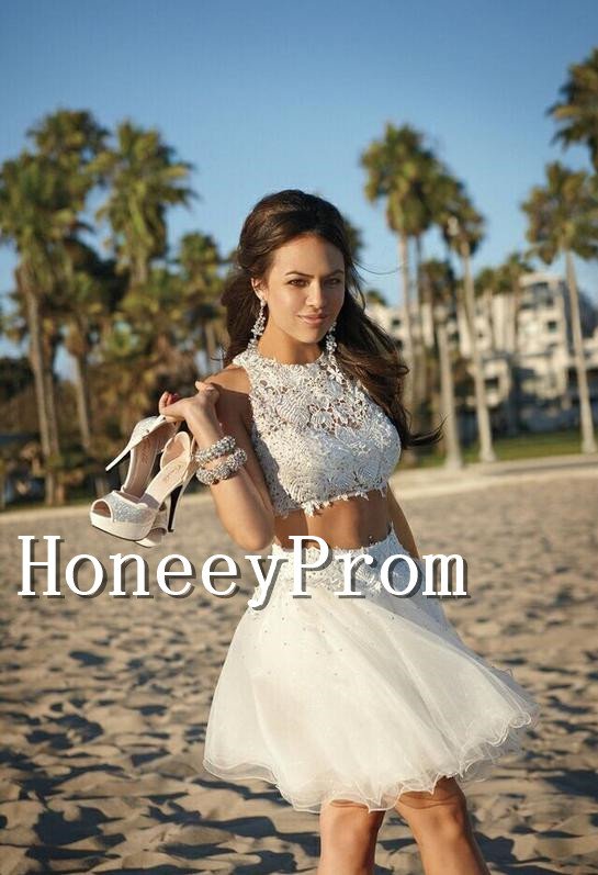 Two Piece White Short Mini Prom Dresses, Dresses for Prom