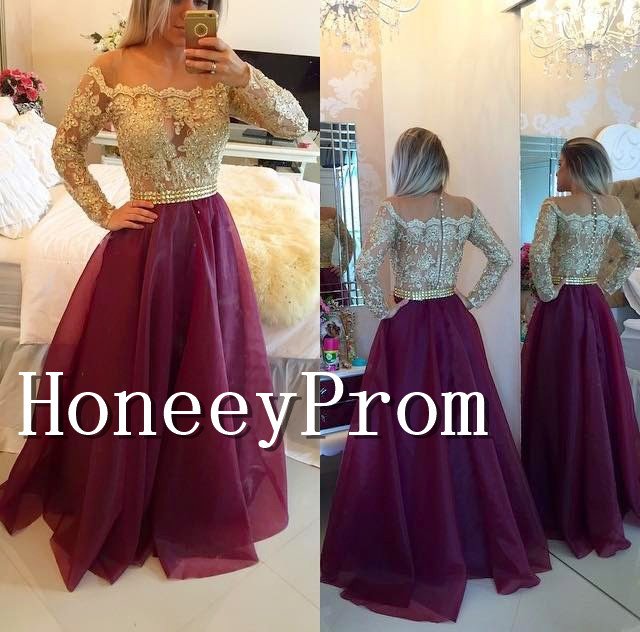 Off Shoulder Long Sleeve Prom Dresses, Dresses for Prom