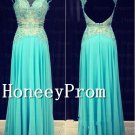 A-Line Blue Backless Sleeveless Prom Dresses, Dresses for Prom