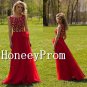 Cap Sleeve Red Applique Long Prom Dresses, Dresses for Prom