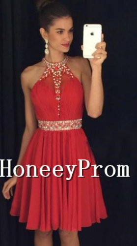 Halter Red Short Mini Prom Dresses, Dresses for Prom