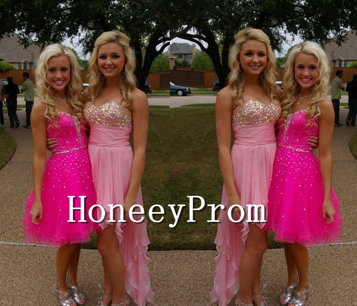 High Low Pink Chiffon Prom Dresses, Dresses for Prom
