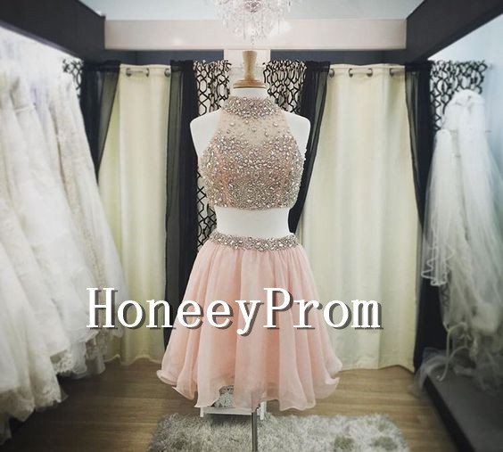 High Neck Sparkly Short Prom Dresses, Dresses for Prom