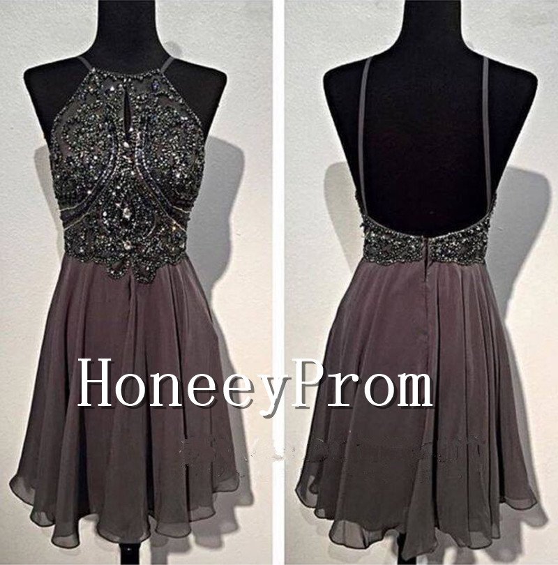Spaghetti Straps Backless Short Prom Dresses, Dresses for Prom