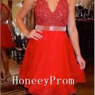 V-Neck Red Short Prom Dresses, Dresses for Prom