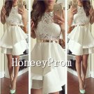 Sleeveless White Lace Prom Dresses, Dresses for Prom