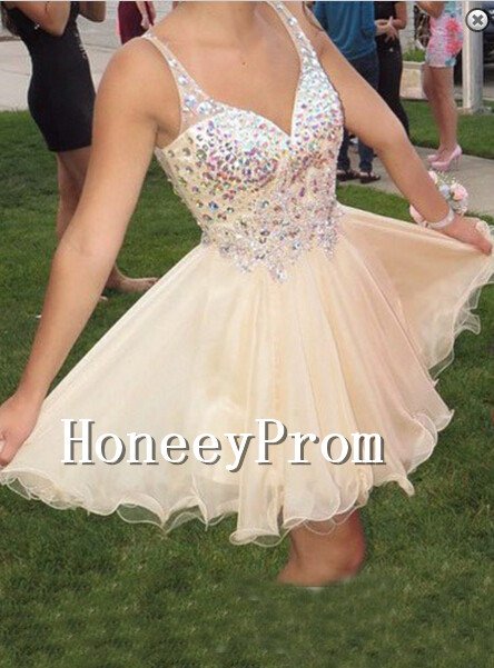 Straps Beaded Short Prom Dresses, Dresses for Prom