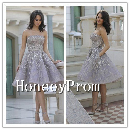 Strapless Knee Length Sequin Prom Dresses, Dresses for Prom