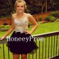 Straps Crystal Black Short Prom Dresses, Dresses for Prom