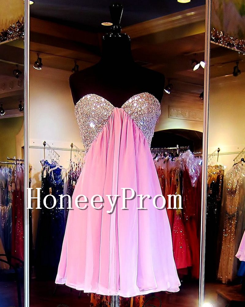 Pink Short Sequin Prom Dresses, Dresses for Prom