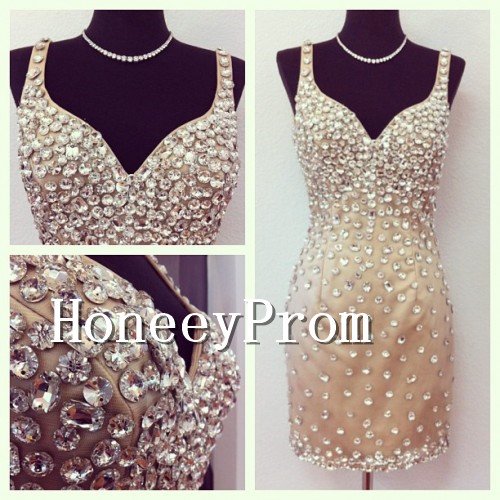 Spaghetti Straps Beaded Short Prom Dresses, Dresses for Prom