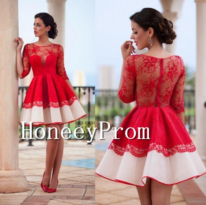 Long Sleeve Red Short Prom Dresses, Dresses for Prom