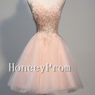 V-Neck Applique Tulle Prom Dresses, Dresses for Prom