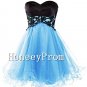 Black Applique Blue Short Prom Dresses, Dresses for Prom