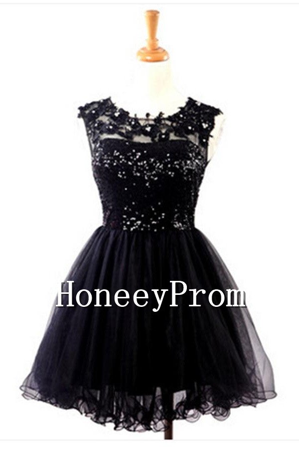 Black Lace Short Mini Prom Dresses, Dresses for Prom