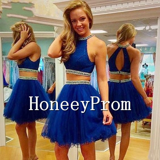 Two Piece Royal Blue Prom Dresses, Dresses for Prom