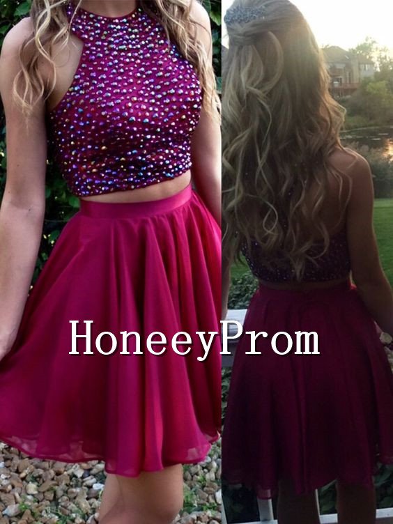 Two Piece Purple Prom Dresses, Dresses for Prom