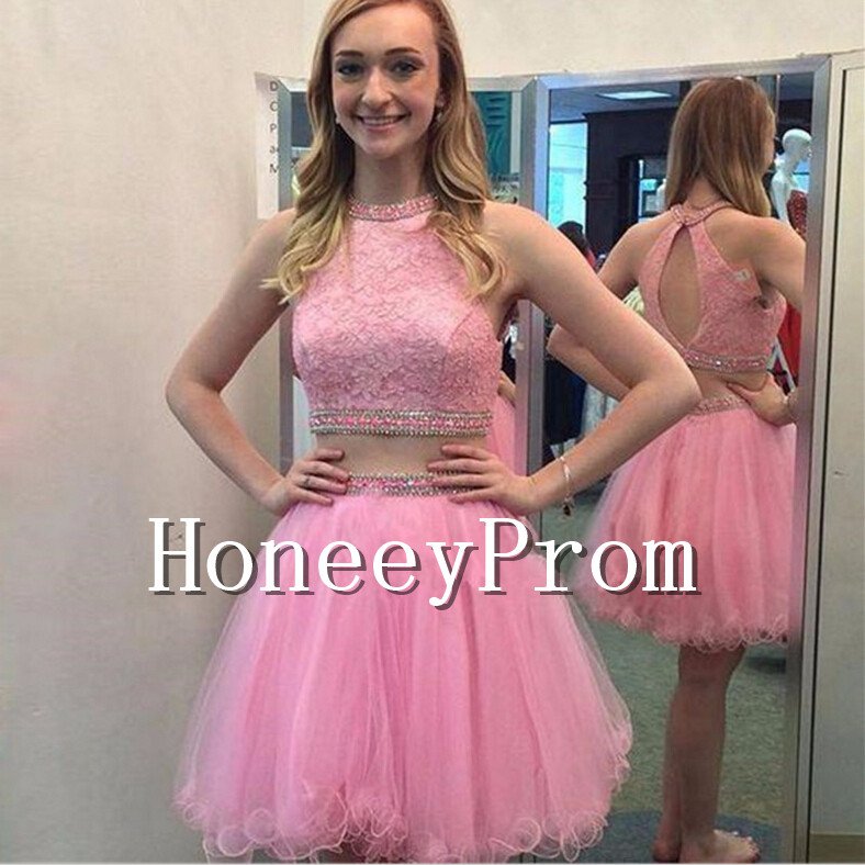 Two Piece Short Pink Prom Dresses, Dresses for Prom