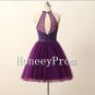 Purple Beaded Short Tulle Prom Dresses, Dresses for Prom