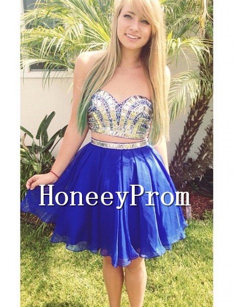 Strapless Two Piece Short Prom Dresses, Dresses for Prom