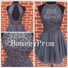 Grey Short Halter Prom Dresses, Dresses for Prom