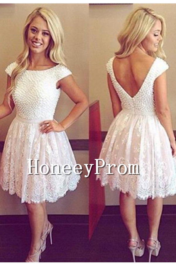 Cap Sleeve Backless Prom Dresses, Dresses for Prom